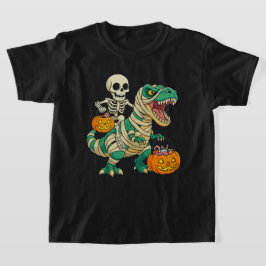 Levendig Halloween Skelet en T-Rex Snoep Bucket T-shirt