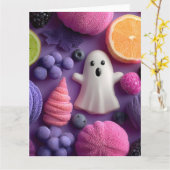 Levendig Halloween Snoep en Fruit Flat-Lay Kaart (Gele Bloem)