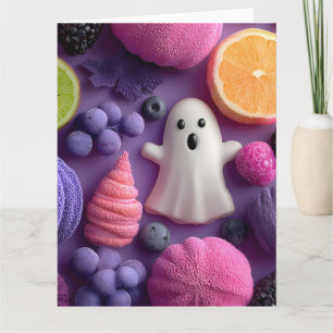 Levendig Halloween Snoep en Fruit Flat-Lay Kaart