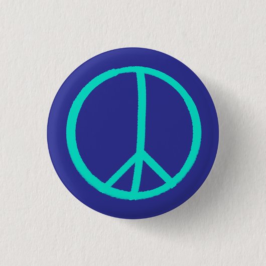 Levendig Handgeschilderd blauw Peace Sign Button (Voorkant)