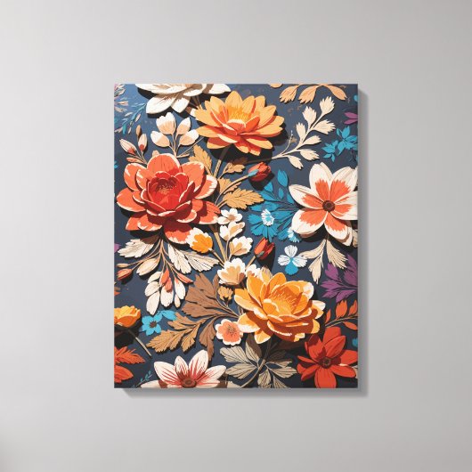 Levendig handgeschilderd bloemenpatroon in rustiek canvas afdruk (Voorkant)