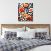 Levendig handgeschilderd bloemenpatroon in rustiek canvas afdruk (Insitu (Slaapkamer))