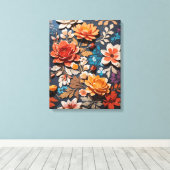 Levendig handgeschilderd bloemenpatroon in rustiek canvas afdruk (Insitu (Houten vloer))