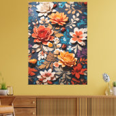 Levendig handgeschilderd bloemenpatroon in rustiek canvas afdruk (Insitu (Woonkamer))