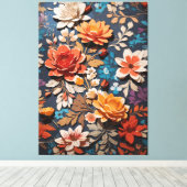 Levendig handgeschilderd bloemenpatroon in rustiek canvas afdruk (Insitu (Houten vloer))