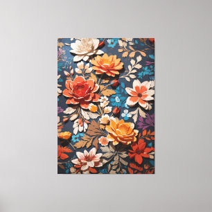 Levendig handgeschilderd bloemenpatroon in rustiek canvas afdruk