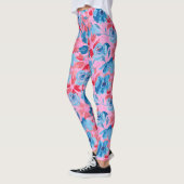 Levendig handgeschilderd bloemontwerp rood blauw leggings (Links)
