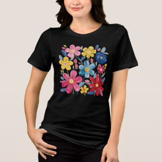 Levendig handgeschilderd Waterverf bloemenpatroon Tri-Blend Shirt