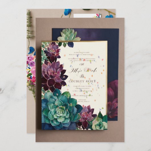 Levendig handgeschilderde bruiloft uitnodiging (Voorkant / Achterkant)