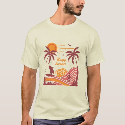 Levendig "Happy Summer" Uniek T-shirt ontwerp (Voorkant)
