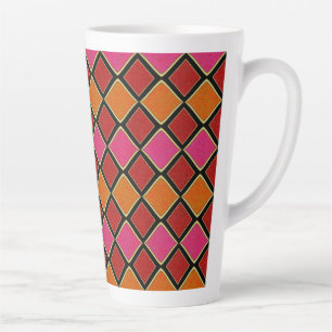 Levendig Harlekijn-diamantpatroon in rood, oranje, Latte Mok