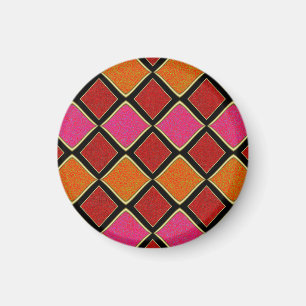 Levendig Harlekijn-diamantpatroon in rood, oranje, Magneet