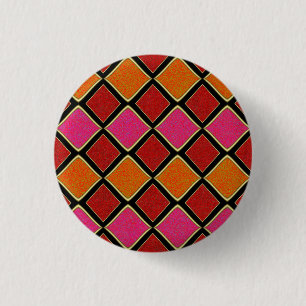 Levendig Harlekijn-diamantpatroon in rood, oranje, Ronde Button 3,2 Cm