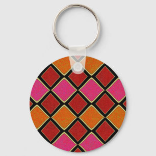 Levendig Harlekijn-diamantpatroon in rood, oranje, Sleutelhanger