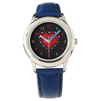 Levendig hart Kisses Kind Blue Leather Watch Horloge