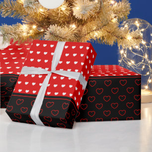 Levendig hartpatroon, rode, witte en zwarte kleure cadeaupapier