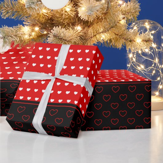 Levendig hartpatroon, rode, witte en zwarte kleure cadeaupapier (Feestdagen)
