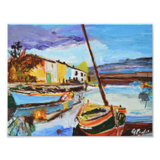 Levendig Haven Dorp Expressionistisch Foto Afdruk