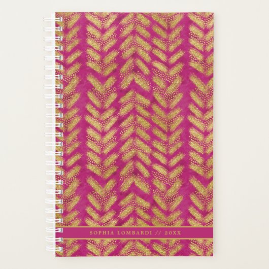 Levendig Heet Roze en Goud Patroon Planner (Voorkant)