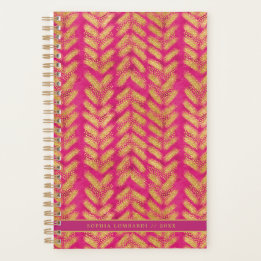 Levendig Heet Roze en Goud Patroon Planner