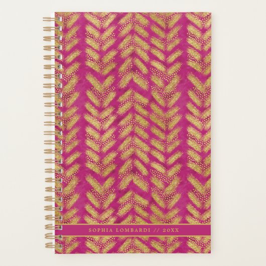 Levendig Heet Roze en Goud Patroon Planner (Voorkant)
