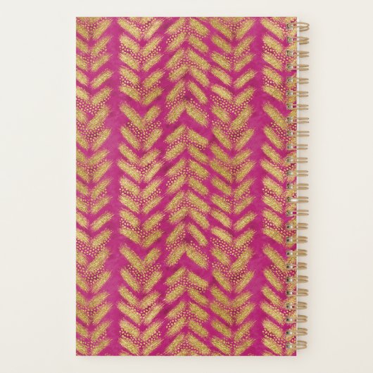 Levendig Heet Roze en Goud Patroon Planner (Achterkant)