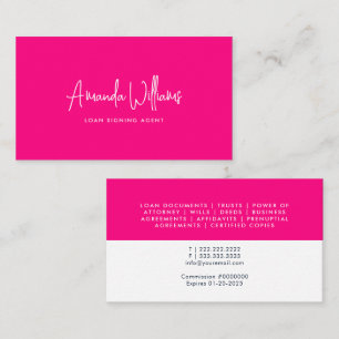 Levendig heet roze Notary Signing Agent Lime Visitekaartje