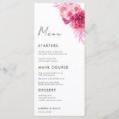 Levendig Helder Roze Bloemige Botanische Trouwdag Menu (Voorkant)