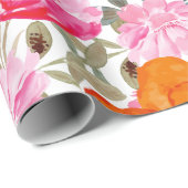 Levendig Helder Roze en Oranje Bloemen Gift Cadeaupapier (Rol Hoek)