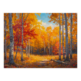 Levendig herfstbos met Sinaasappel en karmozijnrod Perfect Poster