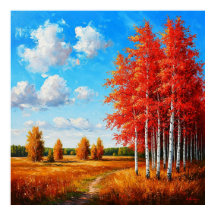 Levendig herfstlandschap met rode bomen en een zac