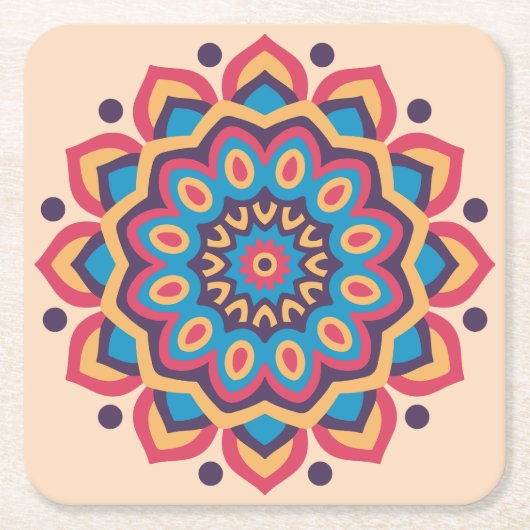 Levendig Hexcolor Mandala Kartonnen Onderzetters (Voorkant)