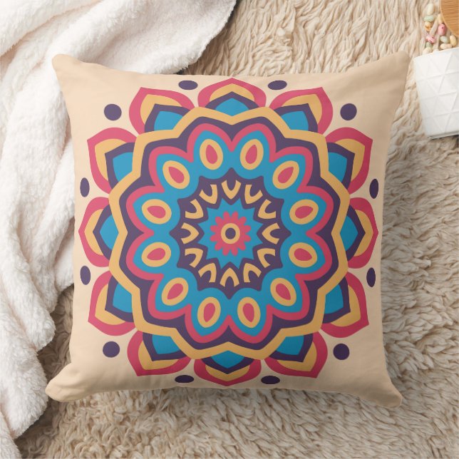 Levendig Hexcolor Mandala Kussen (Deken)