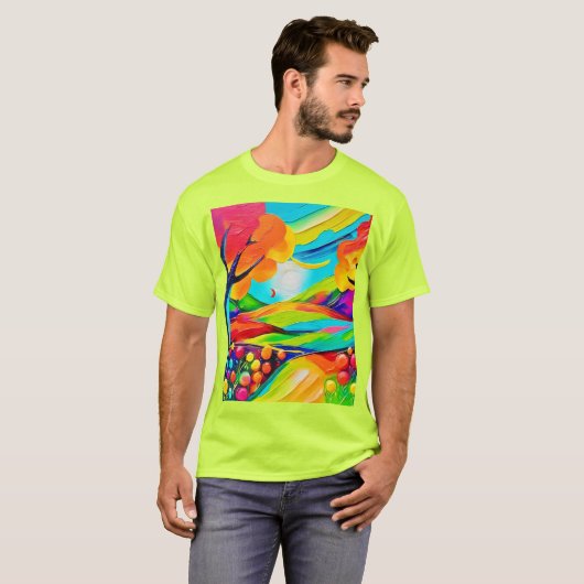 Levendig Hillside Harmony schilderij T-shirt (Voorkant volledig)
