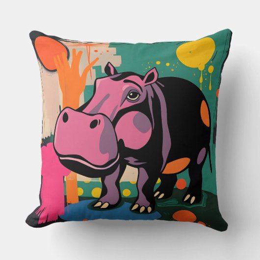 Levendig Hippo-ontwerp Kussen (Voorkant)