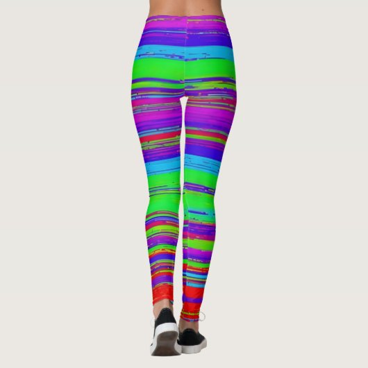 Levendig horizontaal glitchpatroon leggings (Achterkant)