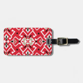Levendig ikat patroon in rood, wit en zwart bagagelabel (Voorkant horizontaal)