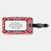 Levendig ikat patroon in rood, wit en zwart bagagelabel (Achterkant horizontaal)