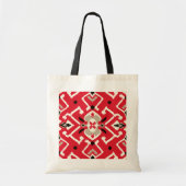 Levendig ikat patroon in rood, wit en zwart tote bag (Voorkant)