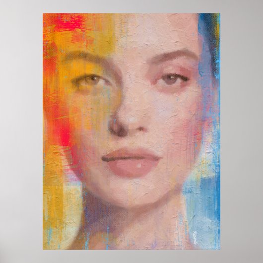Levendig Impasto Abstract Portret Poster (Voorkant)
