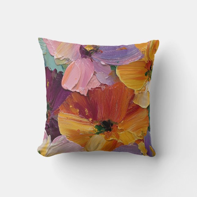 Levendig Impasto Bloemenschilderen Worp Kussen (Voorkant)