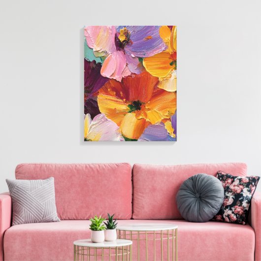 Levendig Impasto Bloemenschilderij Canvasprint Canvas Afdruk (Insitu (Woonkamer))