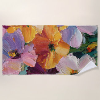 Levendig Impasto Bloemenschilderij Strandhanddoek Strandlaken