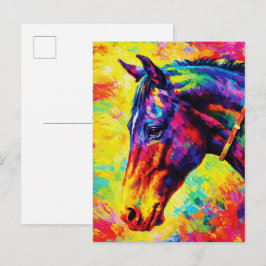 Levendig Impasto Paardenportret Kleurrijk Wild Briefkaart