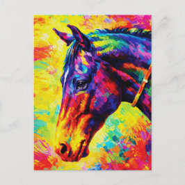 Levendig Impasto Paardenportret Kleurrijk Wild Briefkaart