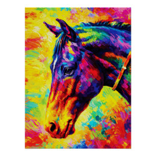 Levendig Impasto Paardenportret Kleurrijk Wild Perfect Poster