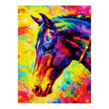Levendig Impasto Paardenportret Kleurrijk Wild