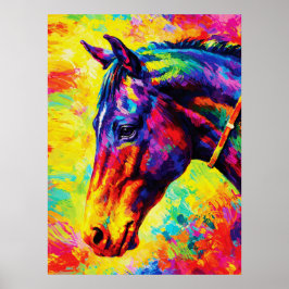 Levendig Impasto Paardenportret Kleurrijk Wild Poster