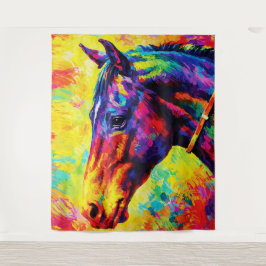 Levendig Impasto Paardenportret Kleurrijk Wild Wandkleed