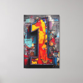 Levendig Industrieel Graffiti Nummer Een Canvas Afdruk
